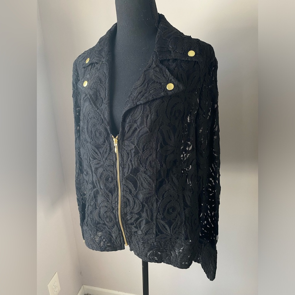 Women’s Chicos Size 2 large NWT Black lace moto jacket - Picture 3 of 10
